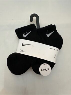 Nike Black Ankle Socks with White Swoosh - 6 Pair